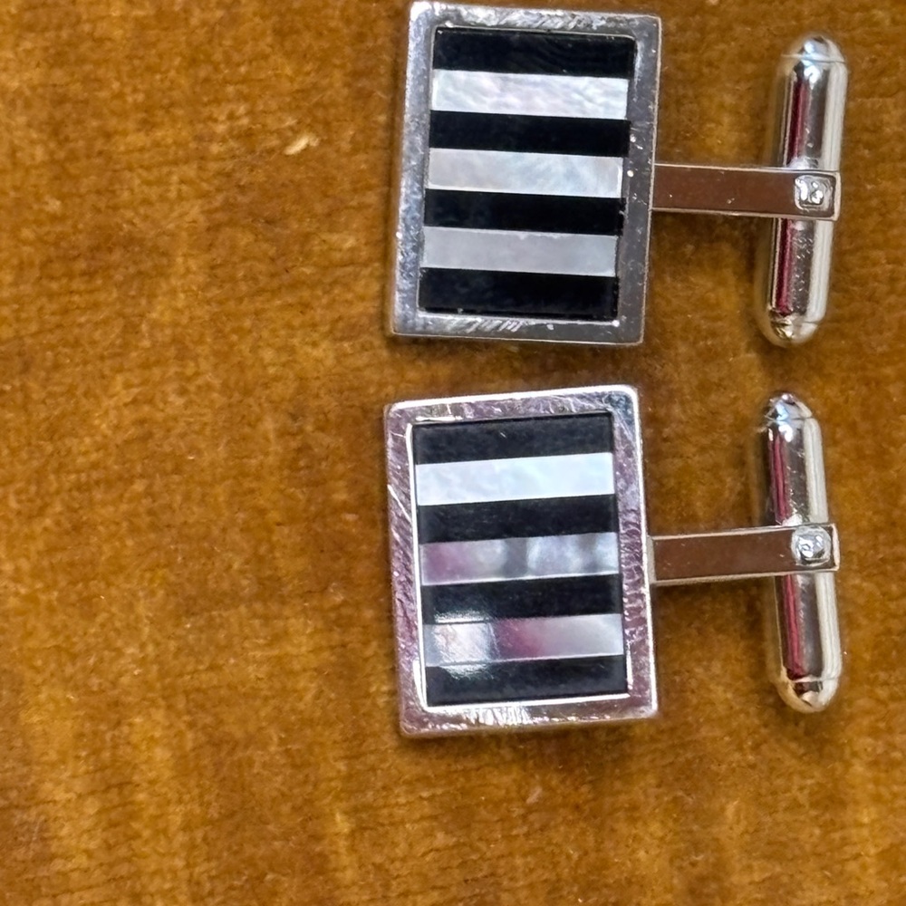 Sophisticated Silver and Black Striped Cuff Links